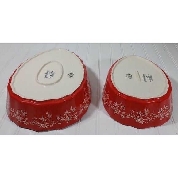 RARE Temptations Tara Bakeware Red Floral Lace 2Pc Pineapple Set Nest Bake Serve - Picture 10 of 11